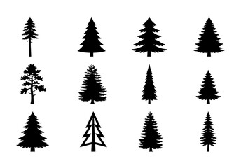 Obraz premium Diverse Evergreen Tree Silhouettes Collection, Coniferous Forest Icons, Pine and Fir Vector Graphics, Nature Elements for Design