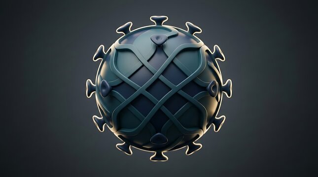 3D illustration of a dark gray virus cell model