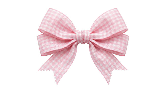 Pretty pink gingham bow with frayed edges, perfect for crafts and decorations