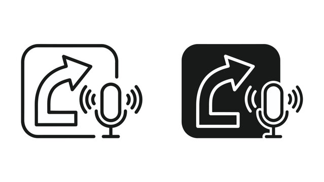 Sharing Sound: Two icons illustrating audio sharing, one in outline and the other in a solid black version, featuring a microphone and an arrow indicating redirection or sharing.