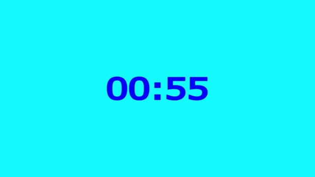 Digital Countdown timer one minute animation from 60 to 0 seconds on transparent background.