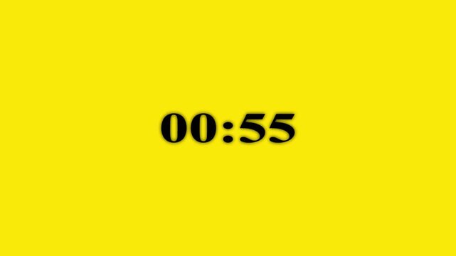 1 Minute countdown animation on black background. 1 minute timer on stopwatch on black background.4K video on a white background
