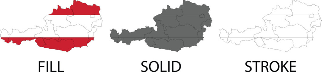 Fototapeta premium Austria map vector illustration with flag colors outline stroke and solid silhouette style