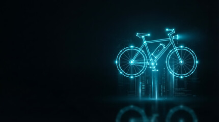 Fototapeta premium Neon-lit road bike silhouette against dark urban backdrop, studio lighting, high-contrast composition evoking futuristic urban night ambiance.