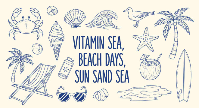 Tropical island with palm trees vector illustration ocean waves and sandy beach