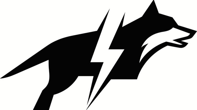 Black and white graphic of a stylized fox head with sharp features
