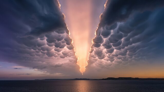 Storm Clouds Parting &mdash; Golden Light Over Calm Water
