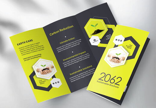 Modern Eco-Friendly Sustainability Corporate Business Tri-fold Brochure Template with Geometric Design