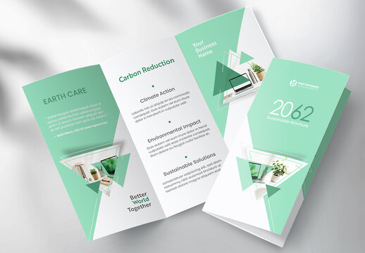 Modern Eco-Friendly Sustainability Corporate Business Tri-fold Brochure Template with Geometric Design
