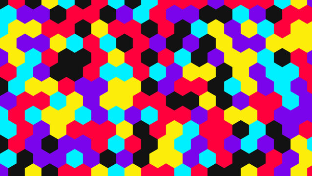 Vibrant multicolored hexagons pattern background