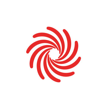 Red spiral vortex graphic element, abstract swirling motion on a white background, dynamic energy symbol