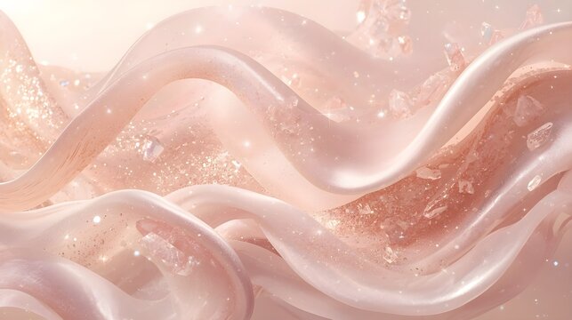 Abstract pink fluid wave background with elegant sparkling glitter and crystal shards