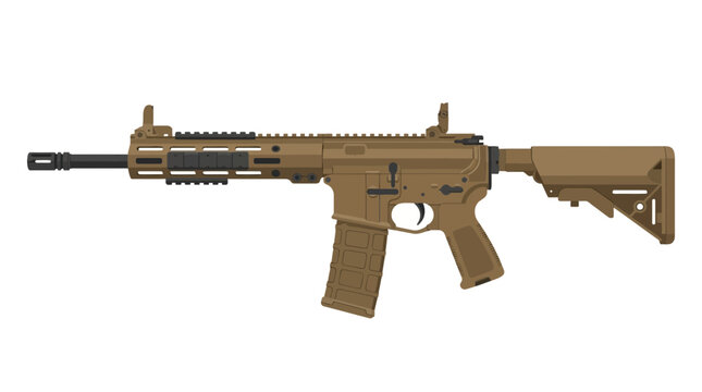 Modern desert tan tactical assault rifle vector illustration isolated