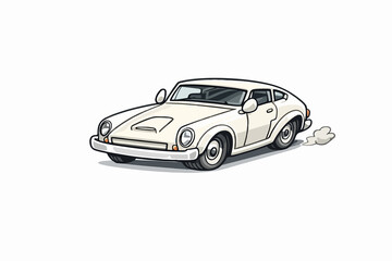 Naklejka premium Cute Retro Cartoon Classic White Sports Coupe Vector Illustration Isolated