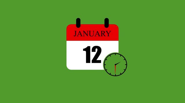 January 12 calendar icon template design vector illustration with spinning clock for planning schedule agenda timeline management, custom month appointment date remainder deadline tracking project.