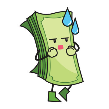 Worried or dissapointed money mascot character colorful illustration isolated on white background.
