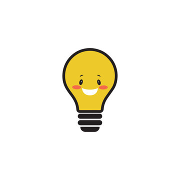 Kawaii Smiling Yellow Lightbulb Cartoon Vector Icon for Creative Ideas and Innovation