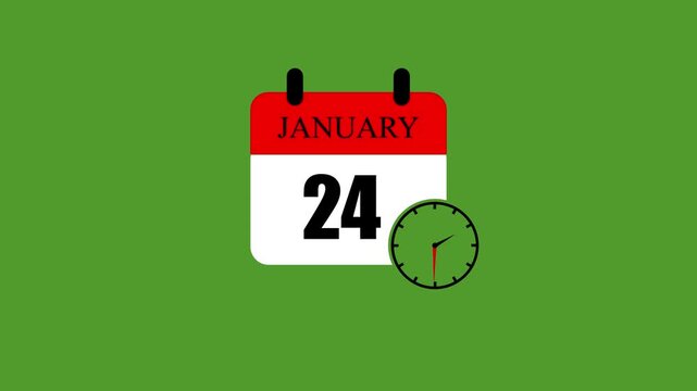 January 24 calendar icon template design vector illustration with spinning clock for planning schedule agenda timeline management, vibrant month appointment date remainder deadline tracking element.