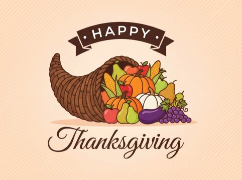 Happy thanksgiving day cornucopia festive harvest illustration for autumn celebrations and family gatherings