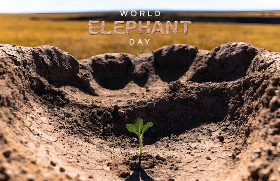 World elephant day concept with a single green sprout in an elephant