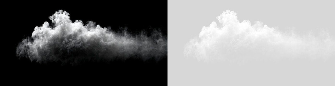 Isolated white cumulus cloud on transparent background. Realistic fluffy cloud element for digital compositing