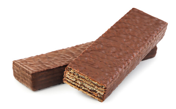 Two chocolate wafers close-up on a white. Isolated