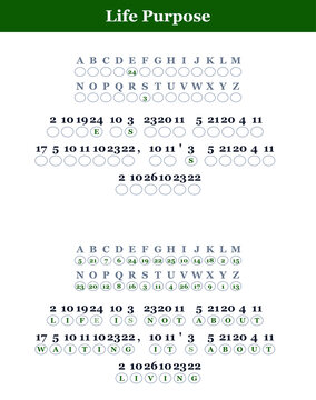 Life purpose code chart with alphabetical and numerical values  