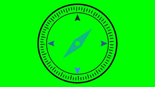 compass navigation direction travel explore location guide journey animation icon green screen motion footage chroma key flat graphic illustration isolated