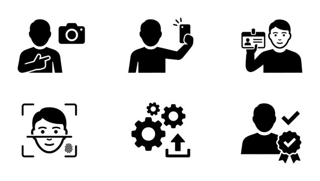 Identity Verification Icons, Biometric Scan, User Profile, Security Badge, Facial Recognition, Authentication System, 6 Vector Elements