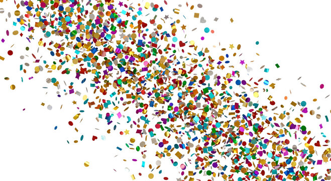 Colorful confetti raining down in a celebration, festive and bright