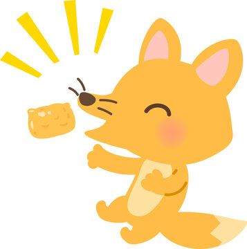 いなり寿司を食べるキツネのキャラクター