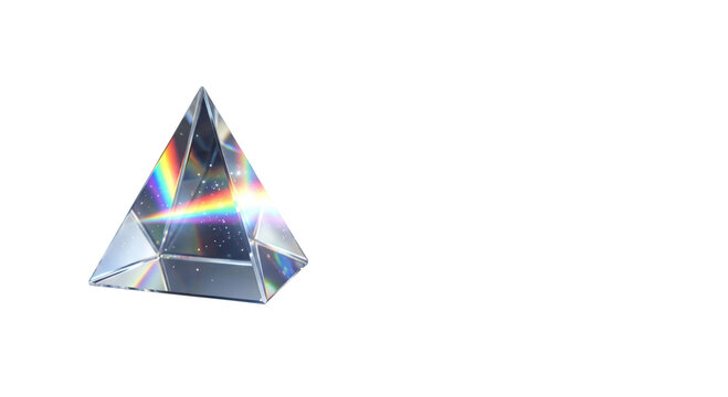Glass pyramid refracts light into a rainbow spectrum with sparkling highlights