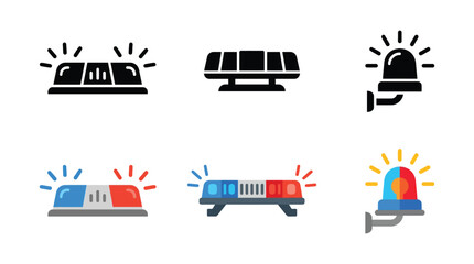 Police Car Light Bar Silhouettes Flat Icon Set © MdRakib