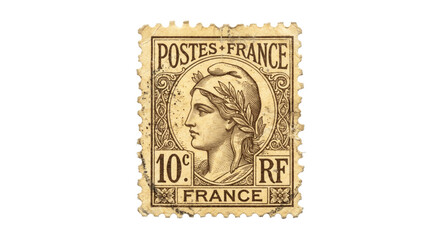 Vintage French postage stamp featuring Marianne with laurel wreath and 10 centimes value © Sapphire