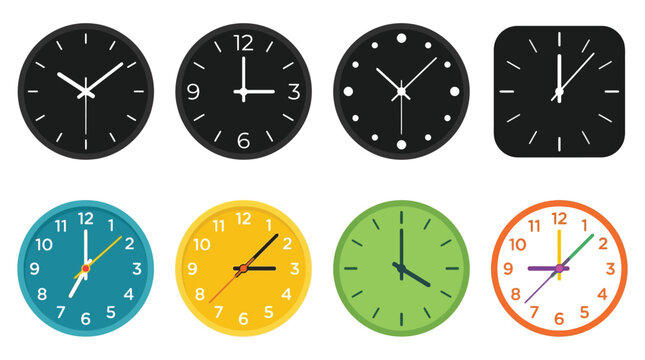 Collection Of Wall Clock Silhouettes In Various Colors And Styles Silhouette