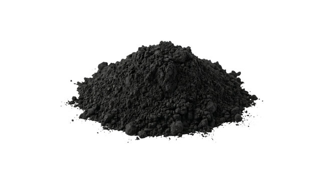 Pile of fine black charcoal powder isolated on a white background