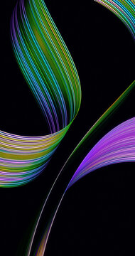 Abstract vibrant 3D flowing ribbon line on dark background