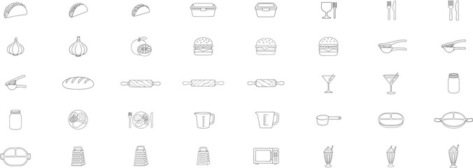 Fototapeta premium 40 Hand-Traced Minimalist Culinary & Kitchen Vector Icon Collection Bundle - Single Scalable EPS File with Clean Line Art Outline Graphics for Restaurant Branding, Menu Design, Food Apps, and
