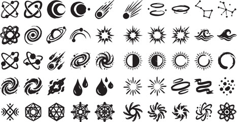 Hand Drawn Astronomy Cosmos Shapes and Abstract Universe Space Streetwear Elements Mega Icon Set © Masuda