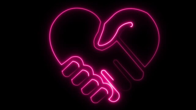 glowing neon Pinky swear icon isolated on black background. friendship and loyalty icon featuring promise gesture symbols and friendship commitment concepts. 4k video