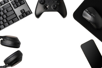 Modern Gamer Table Equipment With Keyboard And Game Controller Isolated On Transparent Background © Thomas Joy