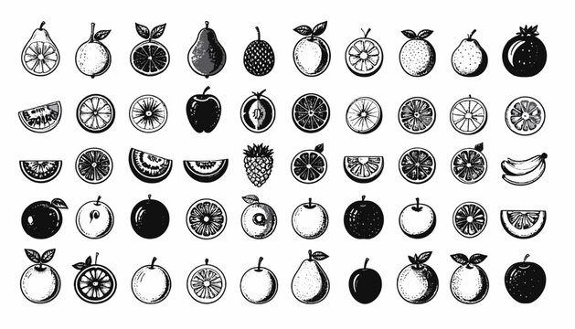 Variety of fruit icons in black.