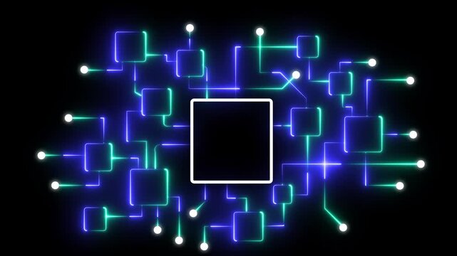 Ai tools or neon box. Multi function for Agentic AI technology motion background. Multi agent AI systems, Automate daily Tasks Smart AI solutions improve efficiency, Automate repetitive work 4k video