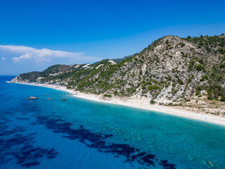 Fototapeta premium Kathisma beach lefkada turquoise waters coastline aerial view
