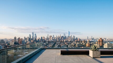 Fototapeta premium Rooftop Terrace with City Skyline for Urban Micro-Vacation