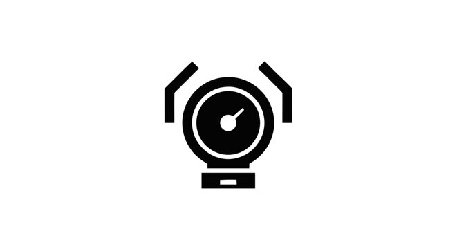A flat black vector icon representing the automotive dashboard check engine warning light symbol isolated on a white background for editorial automotive use