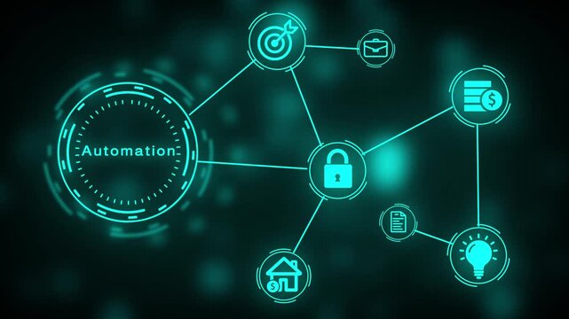 Business network workflow with secure data management, cloud integration, digital communication, finance, authentication, cybersecurity, enterprise technology seamless loop animation