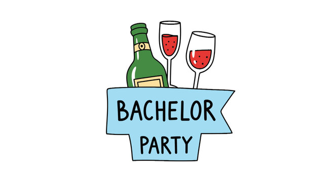 Bachelor party celebration with wine bottle and glasses