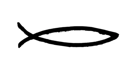 Christian fish hand drawn symbol drawing. Black doodle style hand drawn object. Simple isolated outline. © Tupungato