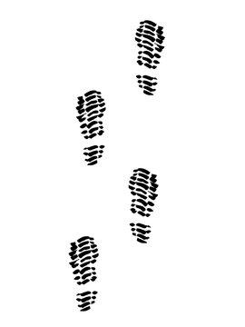Footprints doodle vector sketch. Black doodle style hand-drawn object. Simple isolated shoe print outline.